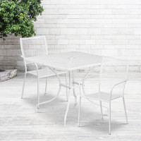Flash Furniture CO-35SQ-02CHR2-WH-GG 35.5" Square Table Set with 2 Square Back Chairs in White